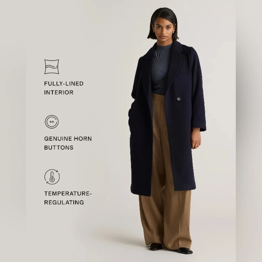 Quince Italian Wool Long Classic Coat. Navy. Small. Perfect Condition. - Picture 5 of 17